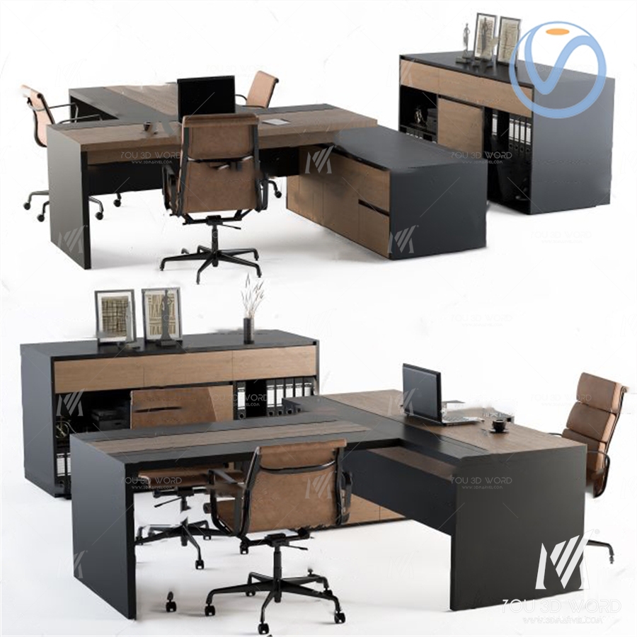 Modern card position office desk and chair combination 3d model